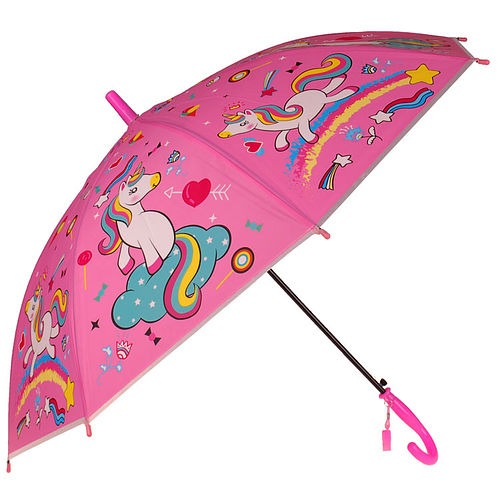 Kinderparaplu Roze - Eenhoorns-Regenboog-Sterren met Fluitje - 80cm