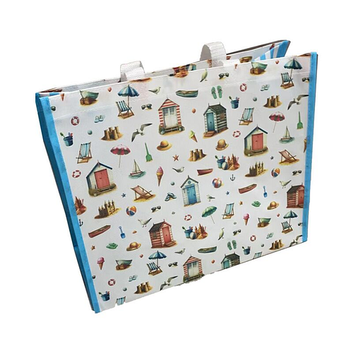 Boodschappentas/Shopper - Kust Strand Coastal - Duurzaam - Wit&Lichtblauw - 33x39x17cm
