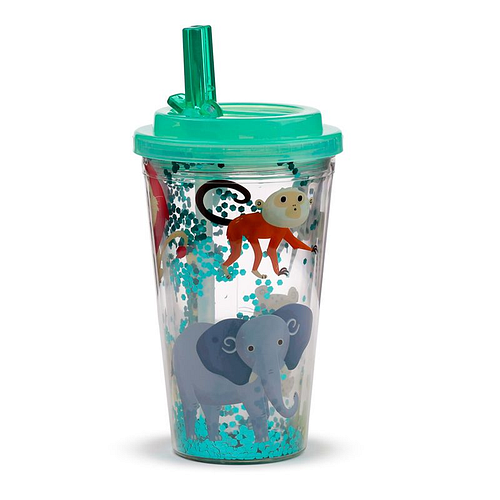 Beker - Zooniverse - Wilde Dieren Cartoon - Breukbestendig/Dubbelwandig - Poptop Cover - Ecozen - 500ml