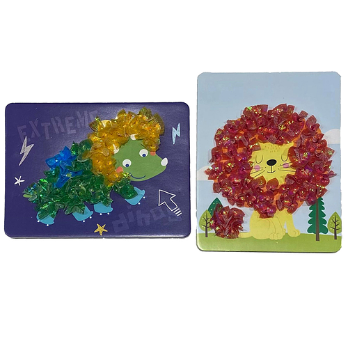 Knutselset Kind Tissue Prikken DIY - 2 Stuks - Leeuw & Dino - Hobby & Creatief - 14x18.5cm