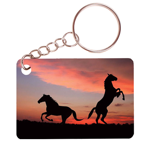 Sleutelhanger 6x4cm - Horses Sunset - Steigerend Paard