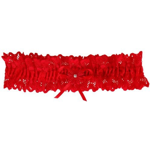 Rode Kousenband grote maat - met kant en bloemetje met strass steentje