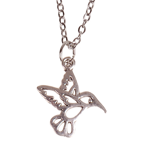 Kinderketting Zilverkleurig 45cm - Hangertje Kolibrie zilverkleurig 1,8cm