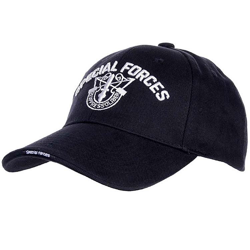 Baseballcap Special Forces - Zwart met zilvergrijs geborduurd logo