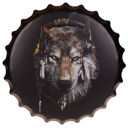 Bierdop/Kroonkurk - Wolf Rasta Beats - Metalen Wanddecoratie - 40cm