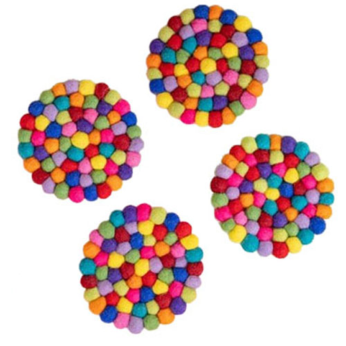 Onderzetters Vilt - Multicolor Rond - Set 4 stuks - Handmade & Fairmade -  10cm
