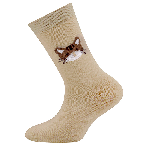 Sokken Ewers Kindermaat - Beige met Poezenhoofd Bruin