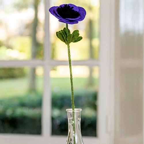Bloem Wolvilt - Anemoon Paars - Homedeco - Handmade&Fairmade - 40cm 