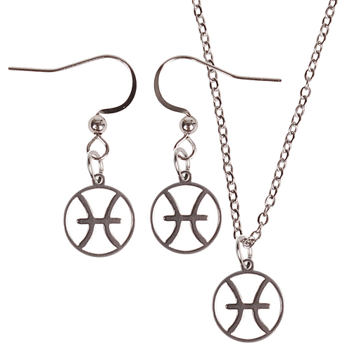 Set - Kinderketting 45cm - Oorbellen Zilverkleurig - hanger sterrenbeeld Vissen