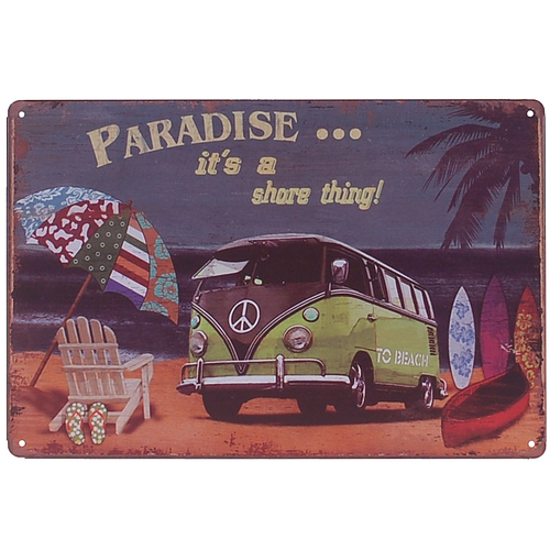 Metalen plaatje - Volkswagen Kampeerbusje Paradise