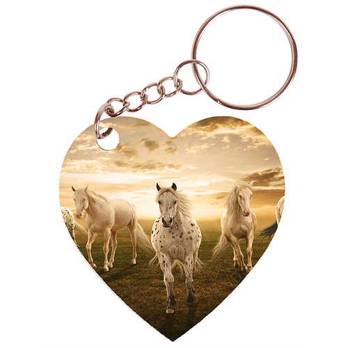 Sleutelhanger hartje 5x5cm - Paarden Appaloosa als Groep Sunset