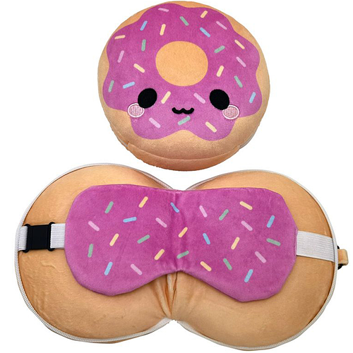 Reiskussen & Slaapmasker - Donut met Glazuur & Sprinkles - Relaxeazzz Adorasnacks - 14x15x10,5cm/15x17x5cm