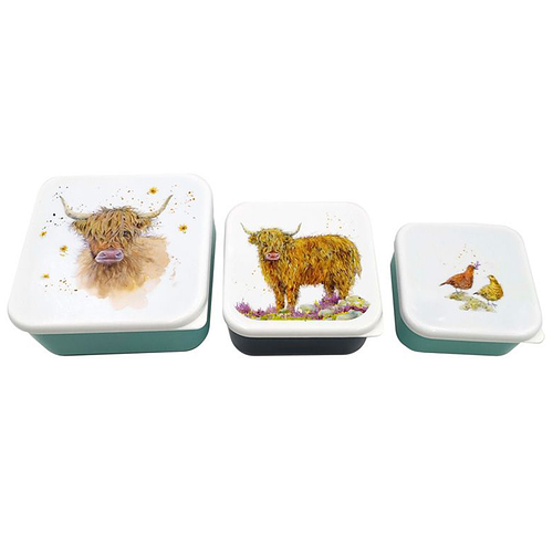 Lunchbox Snackbox - Higland Coo Cow - Schotse Hooglander - Set 3-delig M/L/XL Nestbaar - 6x13,5x13,5cm(XL)