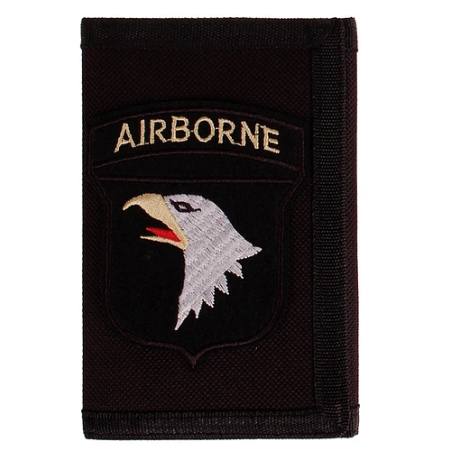 Zwarte klittenbandportemonnee 12x9cm - Applicatie 8,5x7cm Airborne Adelaar zwart