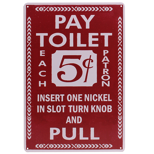 Metalen Plaatje - Pay Toilet - Rood/Wit - 20x30cm