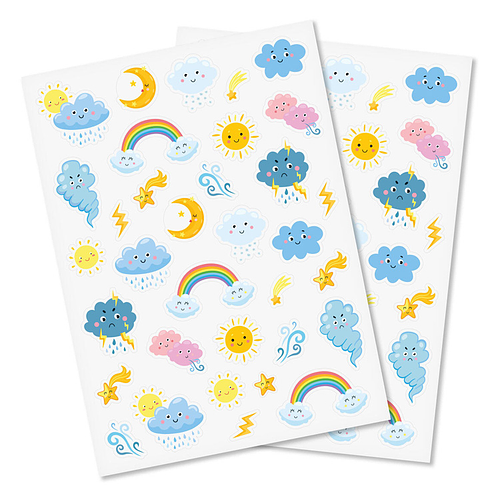 Stickers -Japanse Kawaii Weer - Regenboog/Wolken/Zon/Sterren - Scrapbook Hobby DIY - 2 Stickervellen - 1.4-5.2cm - 68 Stuks